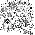 image pour coloriage Feu D’artifice enfant