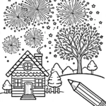 coloriage Feu D’artifice à imprimer kawaii