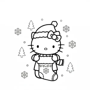 coloriage Hello Kitty Noël à imprimer pour enfant de 9 ans