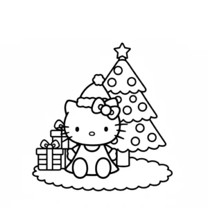 coloriage Hello Kitty Noël pour enfant de 8 ans
