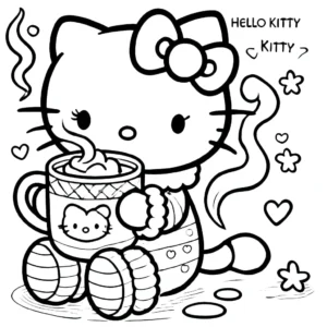 coloriage Hello Kitty Noël à imprimer pour enfant de 12 ans
