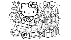 coloriage Hello Kitty Noël à imprimer pour enfant de 7 ans