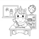 coloriage La Licorne en classe gratuit a imprimer