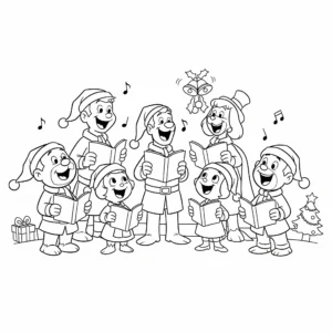 coloriage Le gang chantant des chants de Noël pour enfants a imprimer gratuit