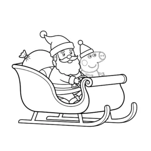 coloriage Le traîneau du Père Noël avec Peppa et apprentissage