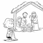 coloriage Linus et sa couverture près de la crèche pour enfants a imprimer