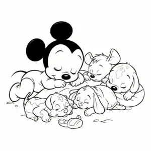 coloriage Mickey Bébé et ses amis endormis a imprimer