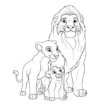 coloriage Mufasa, Sarabi et Simba pour enfant a imprimer gratuit