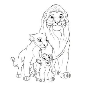 coloriage Mufasa, Sarabi et Simba pour enfant a imprimer gratuit
