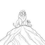 coloriage Mufasa et Simba sur le Rocher des Lions pour enfants a imprimer