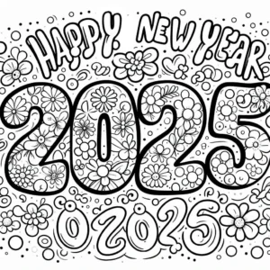 coloriage Nouvel An 2025 à imprimer pour enfant de 7 ans