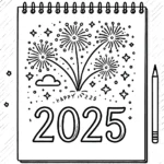 coloriage Nouvel An 2025 pour enfant à imprimer