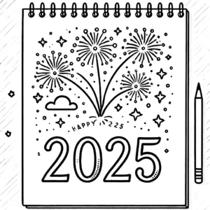 coloriage Nouvel An 2025 pour enfant à imprimer