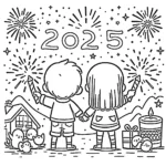 image pour coloriage Nouvel An 2025 enfant