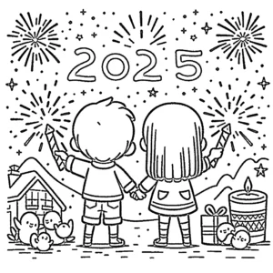 image pour coloriage Nouvel An 2025 enfant