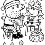 coloriage Peppa Pig Noël et découpage à imprimer