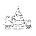 coloriage Peppa et George décorent le sapin pour enfant de 10 ans