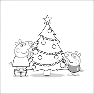 coloriage Peppa et George décorent le sapin pour enfant de 10 ans