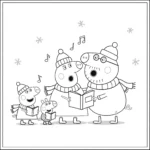 coloriage Peppa et sa famille chantent des chants de Noël et decoupage a imprimer gratuit