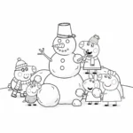 coloriage Peppa et ses amis faisant un bonhomme de neige pour enfant de 2 ans