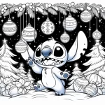 coloriage Stitch Noël et decoupage a imprimer gratuit