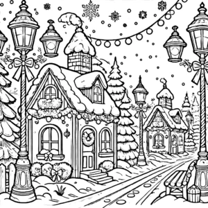 coloriage Village de Noël gratuit pour enfants