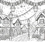 coloriage Village de Noël à imprimer pour enfant de 8 ans