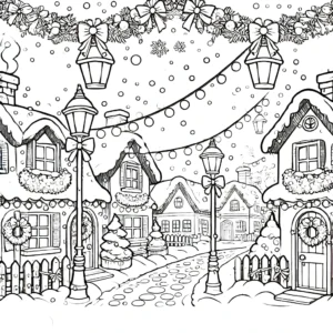 coloriage Village de Noël à imprimer pour enfant de 8 ans