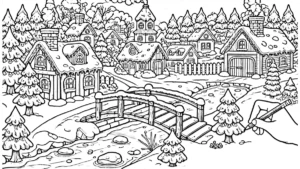 coloriage Village de Noël pour enfant de 6 ans