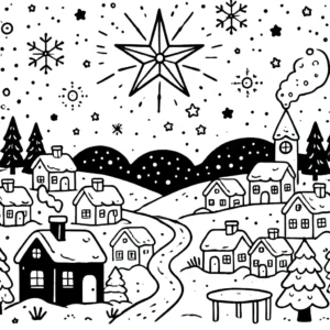 coloriage Village de Noël pour enfant de 3 ans