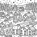 imprimer coloriage Village de Noël gratuit