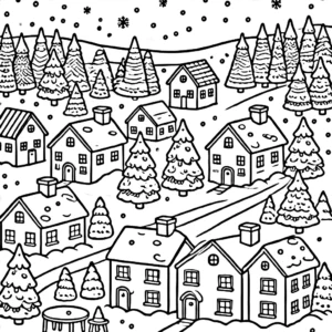 imprimer coloriage Village de Noël gratuit