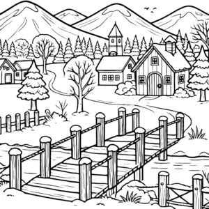 coloriage Village de Noël gratuit a imprimer