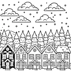 coloriage Village de Noël gratuit pour enfants
