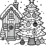 coloriage Village de Noël a imprimer pour enfant de 4 ans