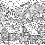 coloriage Village de Noël a imprimer pour enfant de 4 ans