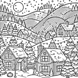 coloriage Village de Noël a imprimer pour enfant de 4 ans