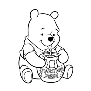 coloriage Winnie l’ourson mange du miel de Noël pour enfant de à imprimer