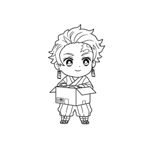 coloriage Chibi Tanjiro avec une boîte a imprimer gratuit