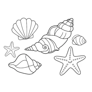 coloriage Des coquillages et des étoiles de mer pour enfants a imprimer gratuit