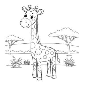 coloriage Girafe dans la savane pour enfant gratuit