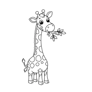 image pour coloriage Girafe mangeant des feuilles enfant