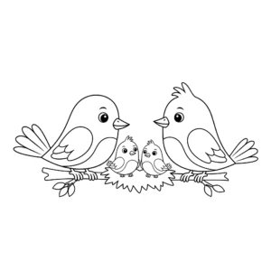 coloriage La Famille d’Oiseaux a telecharger