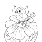 image pour coloriage Oiseau Chanteur sur une Fleur enfant