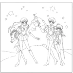 coloriage Silhouettes des guerrières à imprimer pour enfant de 6 ans
