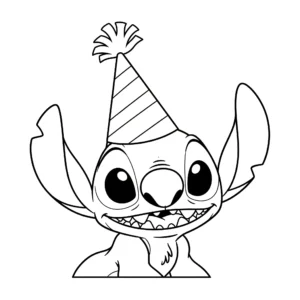 coloriage Stitch avec un chapeau de fête à imprimer pour enfant de 9 ans