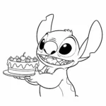 coloriage Stitch avec un gâteau pour bebe a imprimer