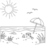 coloriage Une plage ensoleillée pour enfants a imprimer gratuit