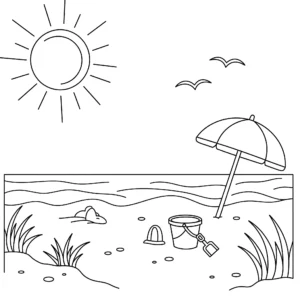 coloriage Une plage ensoleillée pour enfants a imprimer gratuit