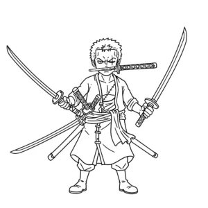coloriage Zoro avec ses trois épées à imprimer pour enfant de 4 ans